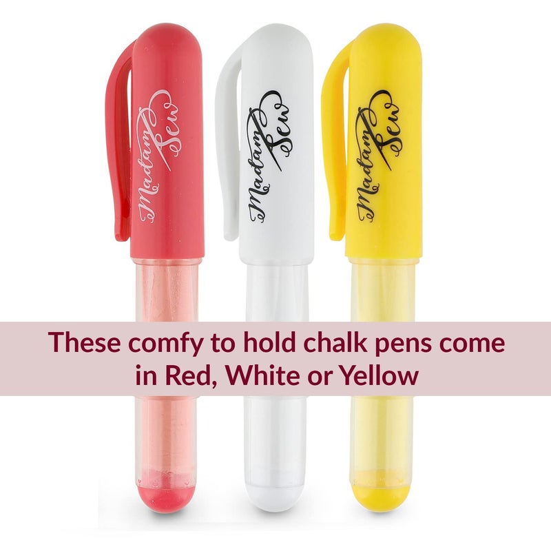 Madam Sew Refillable Tailors Chalk for Fabric - Washable Fabric Markers for Sewing and Quilting with Dosing Wheel, Tailor Chalk Pen for Precise Marking on Cotton, Knit, Suede (Yellow) - Image 3